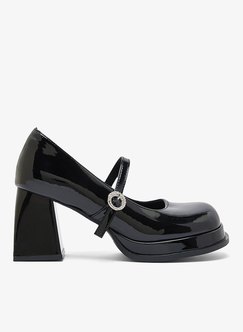 Ginger Platform Chunky High Heel Strap Buckle Detail Mary Janes - Image 1